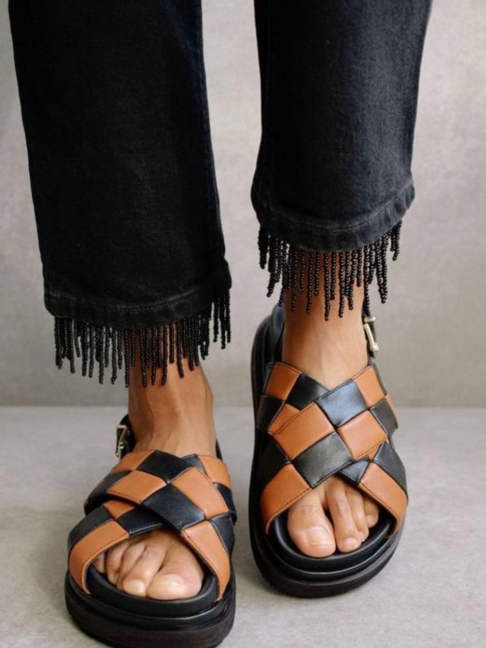 Alohas Marshmallow Cross-Over leather sandals - Black & Brown, size 41